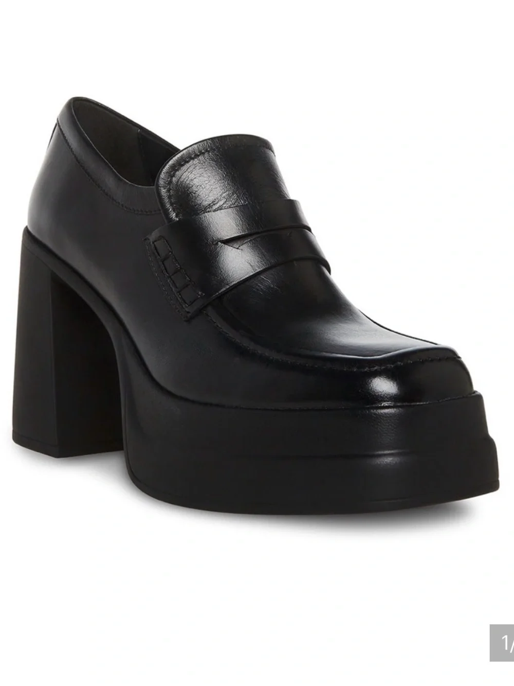 Steve Madden Perry Black Platform Loafers Chunky Heel Penny Slip On Shoes